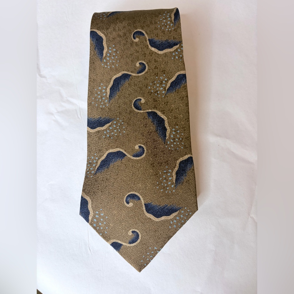 Giorgio Armani Vintage Silk Tie Brown Gold Blue Abstract Wave Paisley Italy